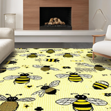 Ultra Soft Area Rug, Non Slip, Stain Resistant, Washable Area Rugs for Living Room, Bedroom, Kawaii Bee Pastel Aesthetic(Black)
