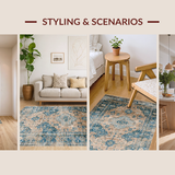 Ultra Soft Area Rug, Non Slip, Stain Resistant, Washable Area Rugs for Living Room, Bedroom, Sleek Contemporary Ogee Pattern(Beige)