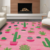 Ultra Soft Area Rug, Non Slip, Stain Resistant, Washable Area Rugs for Living Room, Bedroom, Modern Tropical Greenery Design(Pink)