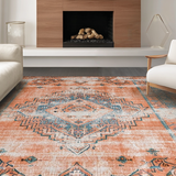 Ultra Soft Area Rug, Non Slip, Stain Resistant, Washable Area Rugs for Living Room, Bedroom, Warm Cozy Distressed Medallion Style(Orange)