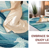 Ultra Soft Area Rug, Non Slip, Stain Resistant, Washable Area Rugs for Living Room, Bedroom, Coastal Seahorse Low Pile Rug with Oceanic Blue Swirls and Nautical Motifs(Blue)