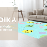 Ultra Soft Area Rug, Non Slip, Stain Resistant, Washable Area Rugs for Living Room, Bedroom, Bright Joyful Graphic Aesthetic(Blue)