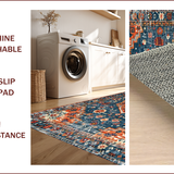 Ultra Soft Area Rug, Non Slip, Stain Resistant, Washable Area Rugs for Living Room, Bedroom, Cozy Earthy Medallion Pattern(Blue)