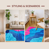Ultra Soft Area Rug, Non Slip, Stain Resistant, Washable Area Rugs for Living Room, Bedroom, Elegant Contemporary Wave Aesthetic(Blue)