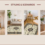 Ultra Soft Area Rug, Non Slip, Stain Resistant, Washable Area Rugs for Living Room, Bedroom, Classic Vintage Botanical Motif(Beige)