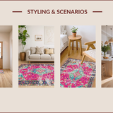 Ultra Soft Area Rug, Non Slip, Stain Resistant, Washable Area Rugs for Living Room, Bedroom, Vibrant Ogee Patterned Visual Appeal(Pink)