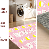 Ultra Soft Area Rug, Non Slip, Stain Resistant, Washable Area Rugs for Living Room, Bedroom, Charming Pastel Bunny Motif(Pink)