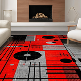 Ultra Soft Area Rug, Non Slip, Stain Resistant, Washable Area Rugs for Living Room, Bedroom, Bold Contemporary Audio Visuals(Red)