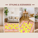 Ultra Soft Area Rug, Non Slip, Stain Resistant, Washable Area Rugs for Living Room, Bedroom, Vibrant Groovy Flower Arrangement(Yellow)