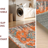 Ultra Soft Area Rug, Non Slip, Stain Resistant, Washable Area Rugs for Living Room, Bedroom, Luxurious Distressed Floral Medallion Touch(Orange)