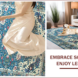 Ultra Soft Area Rug, Non Slip, Stain Resistant, Washable Area Rugs for Living Room, Bedroom, Vintage Floral Blue Elegance(Blue)