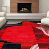 Ultra Soft Area Rug, Non Slip, Stain Resistant, Washable Area Rugs for Living Room, Bedroom, Artful Circular Design Aesthetic(Red)