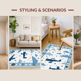 Ultra Soft Area Rug, Non Slip, Stain Resistant, Washable Area Rugs for Living Room, Bedroom, Sky-themed Cartoon Animal Parade(Blue)