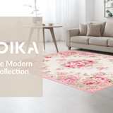 Ultra Soft Area Rug, Non Slip, Stain Resistant, Washable Area Rugs for Living Room, Bedroom, Charming Round Shabby Chic Motif(Ivory)