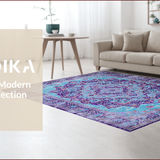 Ultra Soft Area Rug, Non Slip, Stain Resistant, Washable Area Rugs for Living Room, Bedroom, Elegant Light Blue Floral Motif(Blue)