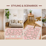Ultra Soft Area Rug, Non Slip, Stain Resistant, Washable Area Rugs for Living Room, Bedroom, Rustic Chic Floral Impressions(Pink)