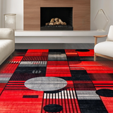 Ultra Soft Area Rug, Non Slip, Stain Resistant, Washable Area Rugs for Living Room, Bedroom, Sophisticated Geometric Frequency Lines(Red)
