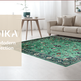 Ultra Soft Area Rug, Non Slip, Stain Resistant, Washable Area Rugs for Living Room, Bedroom, Elegant Botanical Tiled Arrangement(Green)