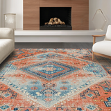 Ultra Soft Area Rug, Non Slip, Stain Resistant, Washable Area Rugs for Living Room, Bedroom, Artistic Tiled Pattern in Earthy Colors(Orange)
