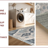 Ultra Soft Area Rug, Non Slip, Stain Resistant, Washable Area Rugs for Living Room, Bedroom, Vintage Floral Kitchen Washable Accent Carpet(Gray)