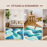 Ultra Soft Area Rug, Non Slip, Stain Resistant, Washable Area Rugs for Living Room, Bedroom, Whimsical Ocean Wave Area Rug with Playful Fish and Nautical Swirl Pattern(Blue)