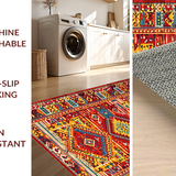 Ultra Soft Area Rug, Non Slip, Stain Resistant, Washable Area Rugs for Living Room, Bedroom, Artistic Colorful Patchwork Motif(Red)