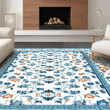 Ultra Soft Area Rug, Non Slip, Stain Resistant, Washable Area Rugs for Living Room, Bedroom, Whimsical Round Flower Design(Blue)