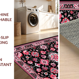 Ultra Soft Area Rug, Non Slip, Stain Resistant, Washable Area Rugs for Living Room, Bedroom, Artful Earthy Floral Fusion(Black)