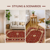 Ultra Soft Area Rug, Non Slip, Stain Resistant, Washable Area Rugs for Living Room, Bedroom, Artful Ornate Symmetrical Border(Red)