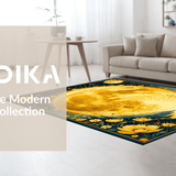 Ultra Soft Area Rug, Non Slip, Stain Resistant, Washable Area Rugs for Living Room, Bedroom, Trendy Psychedelic Nature Theme(Gold)
