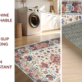 Ultra Soft Area Rug, Non Slip, Stain Resistant, Washable Area Rugs for Living Room, Bedroom, Delicate Pastel Floral Inspirations(Ivory)