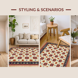 Ultra Soft Area Rug, Non Slip, Stain Resistant, Washable Area Rugs for Living Room, Bedroom, Vibrant Transitional Floral Motif(Red)