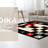 Ultra Soft Area Rug, Non Slip, Stain Resistant, Washable Area Rugs for Living Room, Bedroom, Whimsical Black and White Pattern(Red)