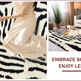 Ultra Soft Area Rug, Non Slip, Stain Resistant, Washable Area Rugs for Living Room, Bedroom, Luxury Shag Bedroom Rug Zebra Pattern Plush Easy Care(Black)