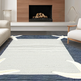 Ultra Soft Area Rug, Non Slip, Stain Resistant, Washable Area Rugs for Living Room, Bedroom, Rustic Oceanic Stripe Fusion(Blue)