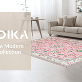 Ultra Soft Area Rug, Non Slip, Stain Resistant, Washable Area Rugs for Living Room, Bedroom, Sophisticated Green Floral Tones(Pink)