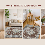 Ultra Soft Area Rug, Non Slip, Stain Resistant, Washable Area Rugs for Living Room, Bedroom, Transitional Warm Tone Patterns(Brown)
