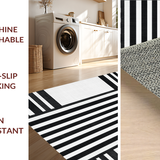 Ultra Soft Area Rug, Non Slip, Stain Resistant, Washable Area Rugs for Living Room, Bedroom, Monochrome Striped Flat Weave Rug With Contemporary Minimalist Design(Black)