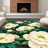 Ultra Soft Area Rug, Non Slip, Stain Resistant, Washable Area Rugs for Living Room, Bedroom, Fresh Blossom Inspired Motif(White)