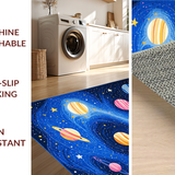 Ultra Soft Area Rug, Non Slip, Stain Resistant, Washable Area Rugs for Living Room, Bedroom, Playful Solar System Graphic Style(Blue)