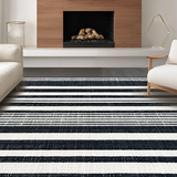 Ultra Soft Area Rug, Non Slip, Stain Resistant, Washable Area Rugs for Living Room, Bedroom, Stylish Striped Area Rug for Chic Outdoor Spaces and Front Porches(Black)