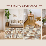 Ultra Soft Area Rug, Non Slip, Stain Resistant, Washable Area Rugs for Living Room, Bedroom, Elegant Scalloped Earth Tone Pattern(Brown)