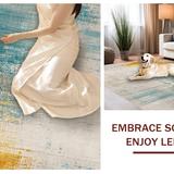 Ultra Soft Area Rug, Non Slip, Stain Resistant, Washable Area Rugs for Living Room, Bedroom, Vibrant Ombre Circle Rug in Distressed Blue Shades with Modern Touch(Blue)