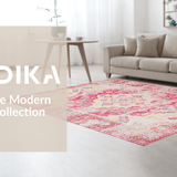 Ultra Soft Area Rug, Non Slip, Stain Resistant, Washable Area Rugs for Living Room, Bedroom, Striking Vintage Geometric Charm(Pink)