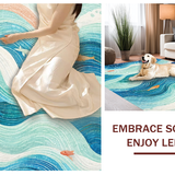 Ultra Soft Area Rug, Non Slip, Stain Resistant, Washable Area Rugs for Living Room, Bedroom, Whimsical Ocean Wave Area Rug with Playful Fish and Nautical Swirl Pattern(Blue)