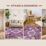 Ultra Soft Area Rug, Non Slip, Stain Resistant, Washable Area Rugs for Living Room, Bedroom, Eclectic Colorful Floral Design(Purple)