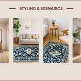Ultra Soft Area Rug, Non Slip, Stain Resistant, Washable Area Rugs for Living Room, Bedroom, Luxurious Vintage Patterned Tapestry(Blue)