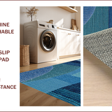 Ultra Soft Area Rug, Non Slip, Stain Resistant, Washable Area Rugs for Living Room, Bedroom, Primitive Jute Striped Half Circle(Blue)