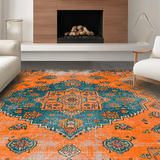 Ultra Soft Area Rug, Non Slip, Stain Resistant, Washable Area Rugs for Living Room, Bedroom, Minimalist Medallion Tiled Aesthetics(Orange)