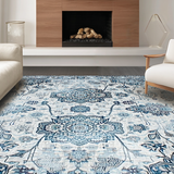Ultra Soft Area Rug, Non Slip, Stain Resistant, Washable Area Rugs for Living Room, Bedroom, Serene Monochromatic Floral Elements(Blue)